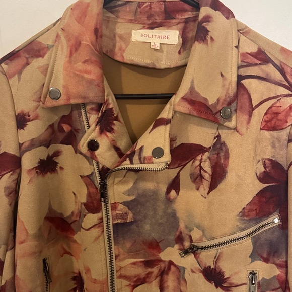 Solitaire Autumn Floral Bomber Jacket - Beige and Burgundy - Picture 3 of 13